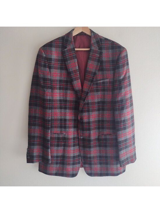 Izod Other - Izod Wool Blend Blazer 42L Gray Red Plaid Preppy Classic Fit Flannel Sportscoat